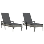 2 Grey Poly Rattan Sun Loungers with Table and Cushions