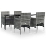 Modern Harmony: 5-Piece Garden Dining Set in Grey and Black with Plush Cushions