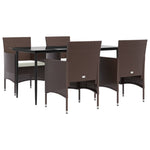 5 Piece Garden Dining Set with Cushions Brown and Black