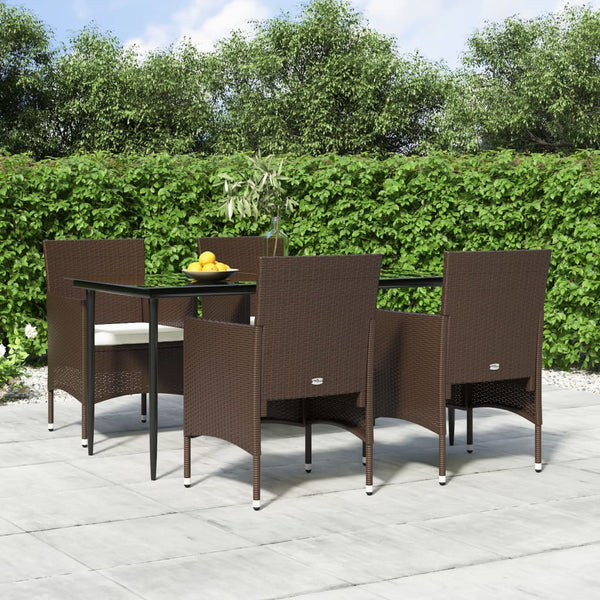  5 Piece Garden Dining Set with Cushions Brown and Black