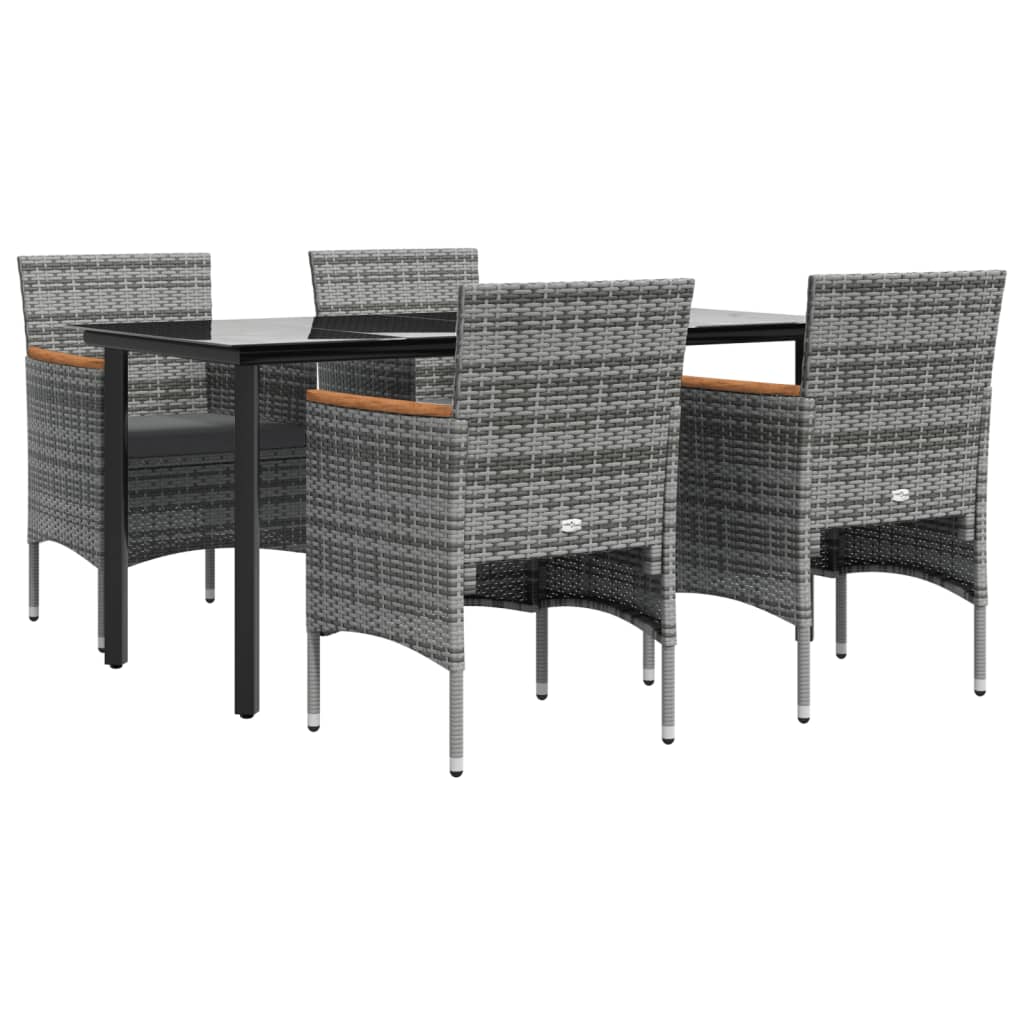 Chic Harmony: 5-Piece Garden Dining Set with Grey Cushions and Black Accents