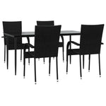 5 Piece Garden Dining Set Black Poly Rattan