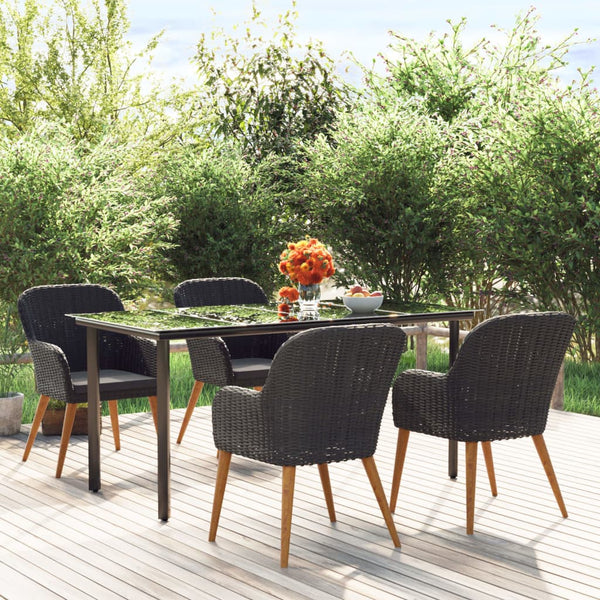  Classic Dining in Black: 5-Piece Garden Dining Set with Cushions