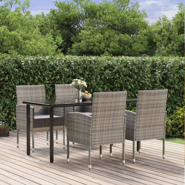  5 Piece Garden Dining Set with Cushions- Anthracite Poly Rattan