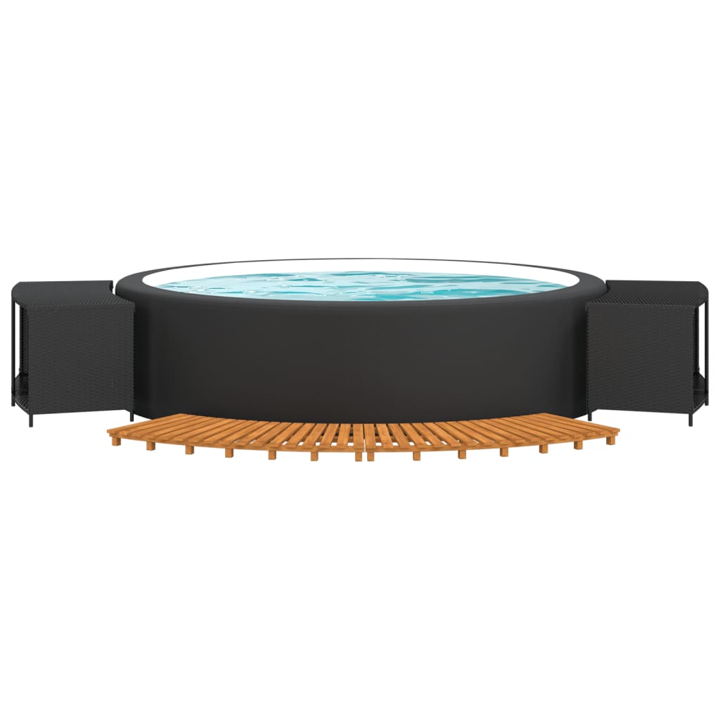 Tropical Oasis: Black Poly Rattan Hot Tub Surround with Solid Wood Acacia Accents