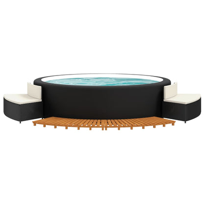 Elegant Retreat: Black Poly Rattan Hot Tub Enclosure with Solid Acacia Wood Accents