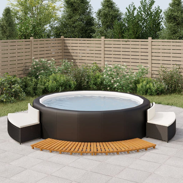  Elegant Retreat: Black Poly Rattan Hot Tub Enclosure with Solid Acacia Wood Accents