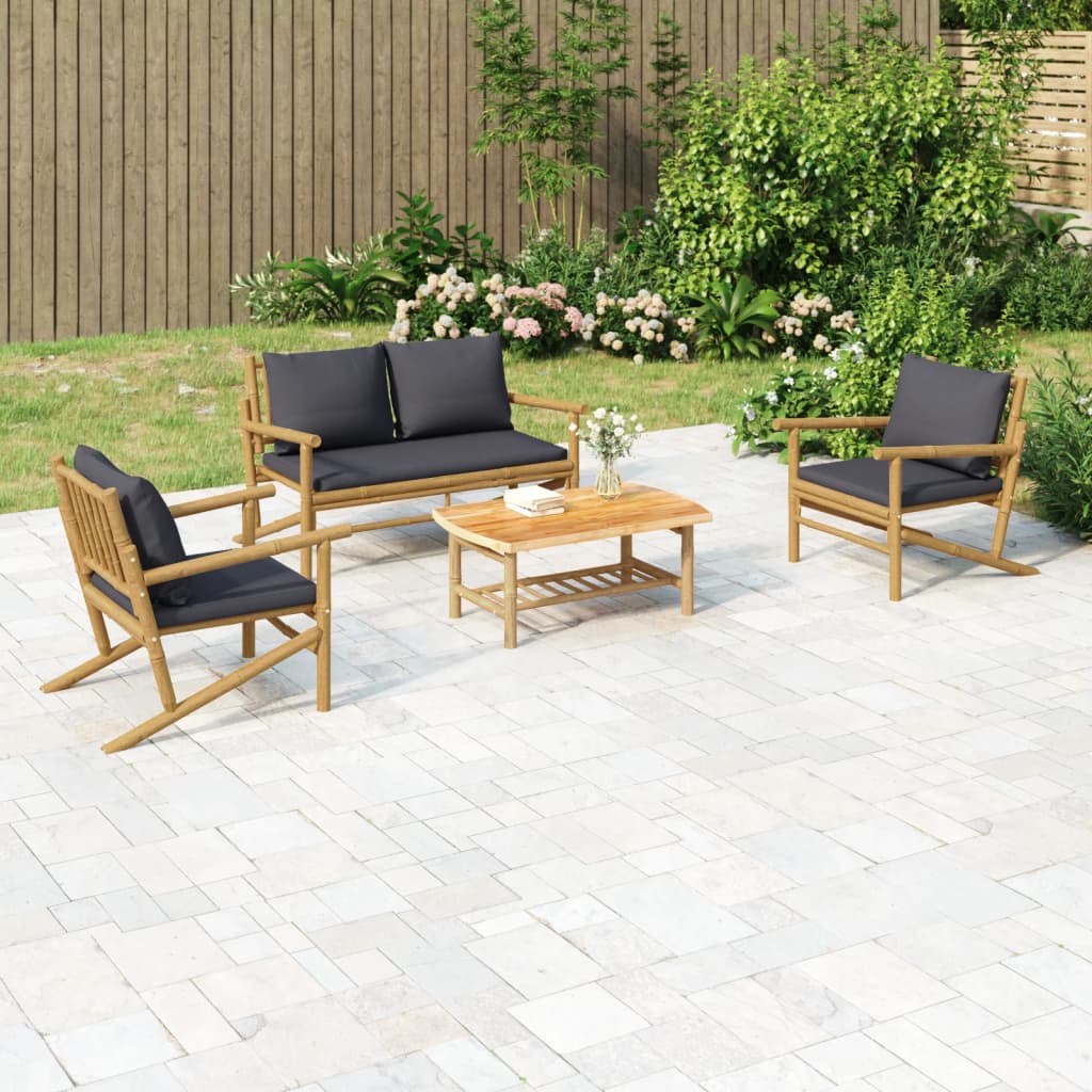 4-Piece Lounge Set with Dark Grey Cushions