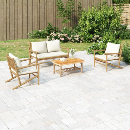 Bamboo Serenity Suite: 4-Piece Lounge Set with Cream White Cushions
