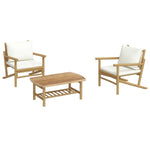 Bamboo Serenity Set: 3-Piece Lounge with Cream White Cushions