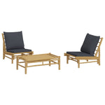 Bamboo Zen Trio: 3-Piece Lounge Set with Dark Grey Cushions