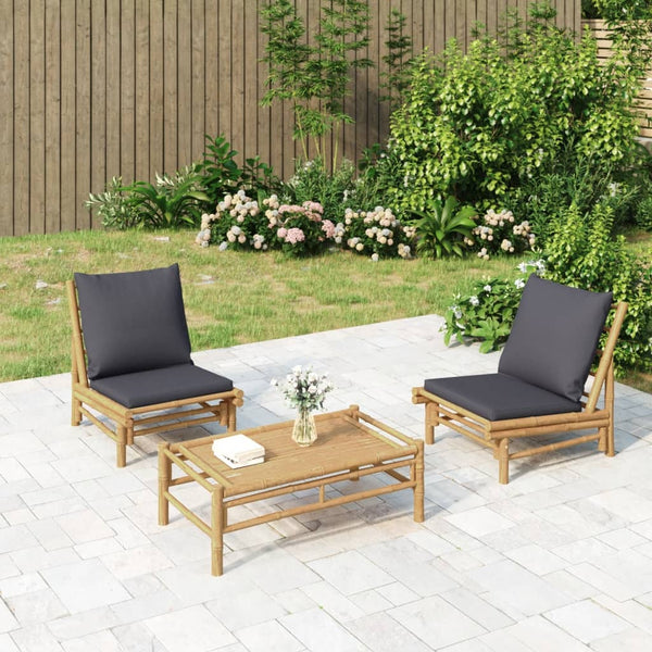  Bamboo Zen Trio: 3-Piece Lounge Set with Dark Grey Cushions