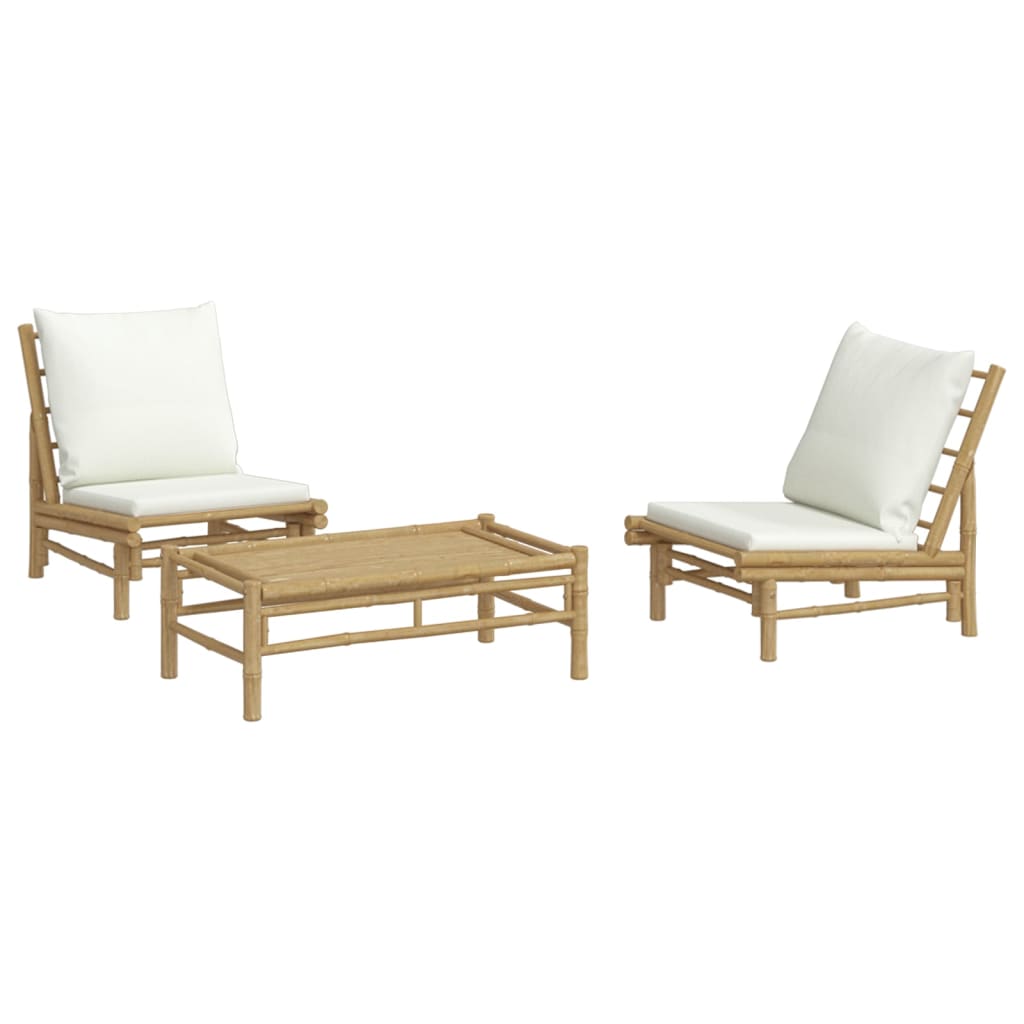Bamboo Peaceful Trio: 3-Piece Lounge Set with Cream White Cushions