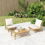 Bamboo Peaceful Trio: 3-Piece Lounge Set with Cream White Cushions