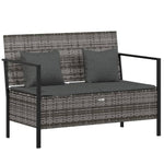 Rattan Romance: Grey 2-Seater Garden Bench with Cushions