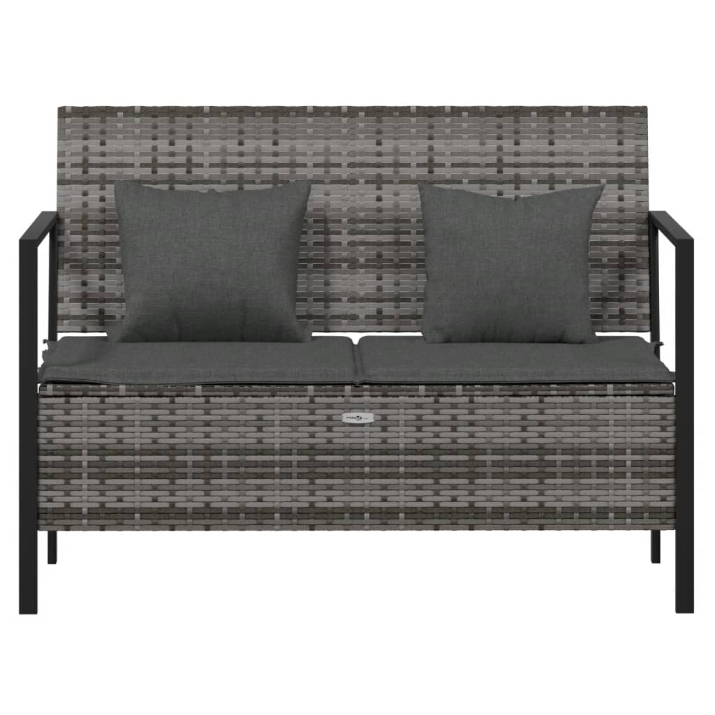 Rattan Romance: Grey 2-Seater Garden Bench with Cushions