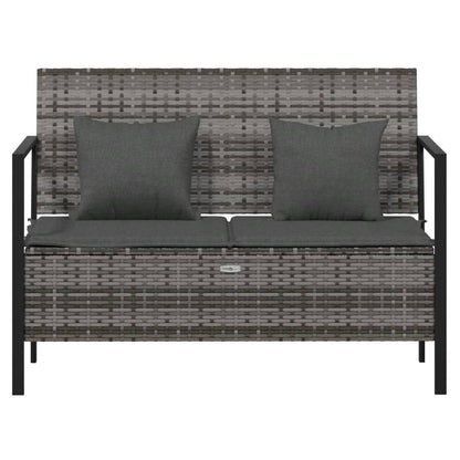 Rattan Romance: Grey 2-Seater Garden Bench with Cushions