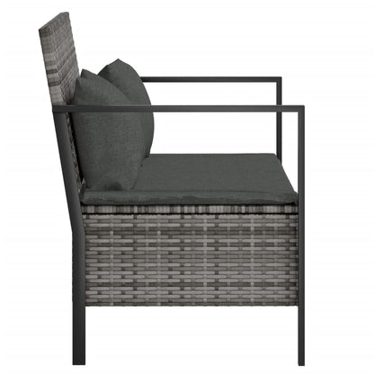 Rattan Romance: Grey 2-Seater Garden Bench with Cushions