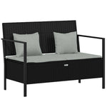 Rattan Elegance: Black 2-Seater Garden Bench with Cushions