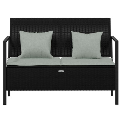 Rattan Elegance: Black 2-Seater Garden Bench with Cushions