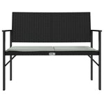Rattan Oasis: Black 2-Seater Garden Bench with Cushion