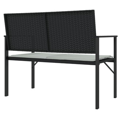 Rattan Oasis: Black 2-Seater Garden Bench with Cushion