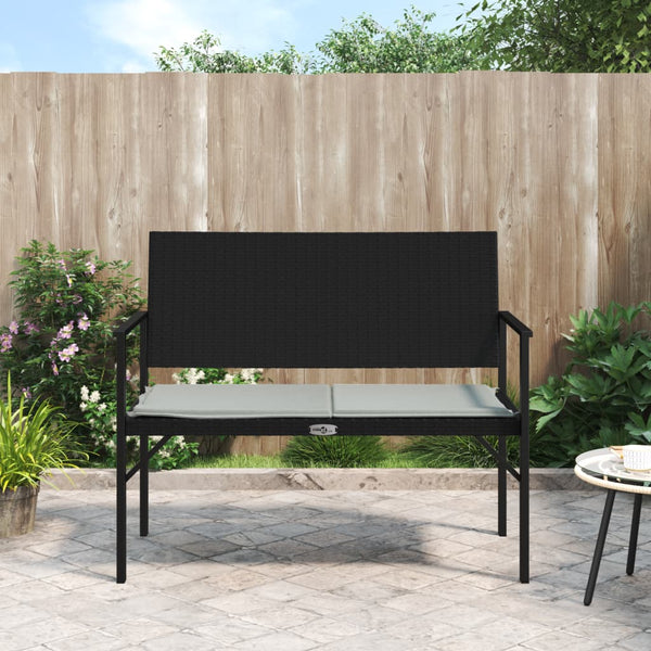  Rattan Oasis: Black 2-Seater Garden Bench with Cushion