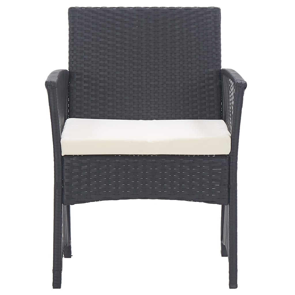 Garden Armchairs with Cushions 2 pcs Black Poly Rattan - 52×56×76cm