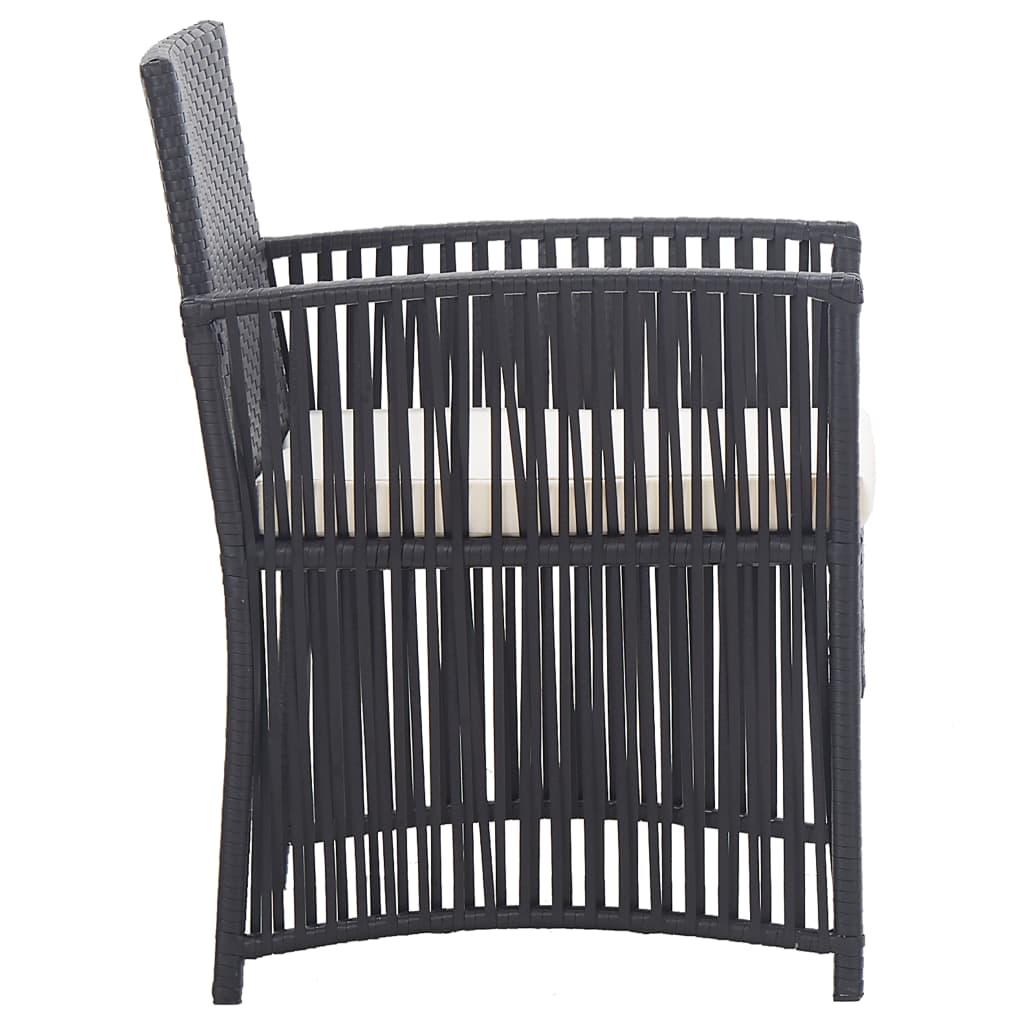 Garden Armchairs with Cushions 2 pcs Black Poly Rattan - 52×56×76cm