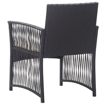 Garden Armchairs with Cushions 2 pcs Black Poly Rattan - 52×56×76cm