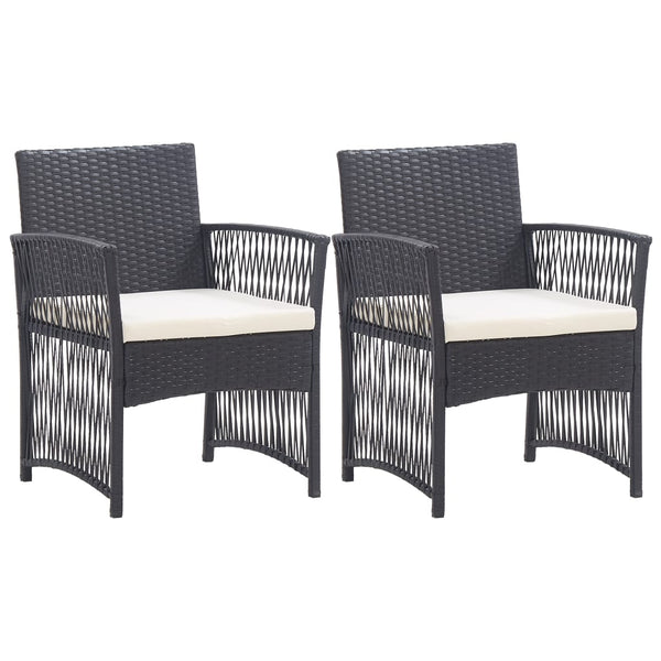  Garden Armchairs with Cushions 2 pcs Black Poly Rattan