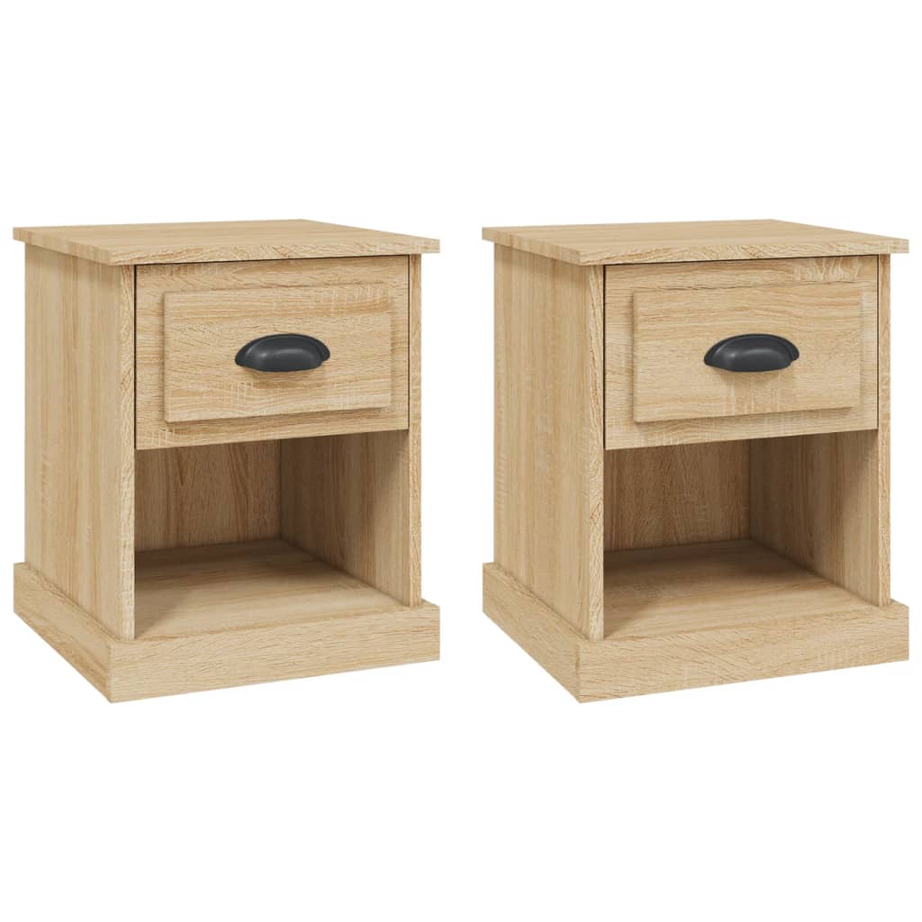 Shadowed Symphony: Set of 2 Black Engineered Wood Bedside Cabinets
