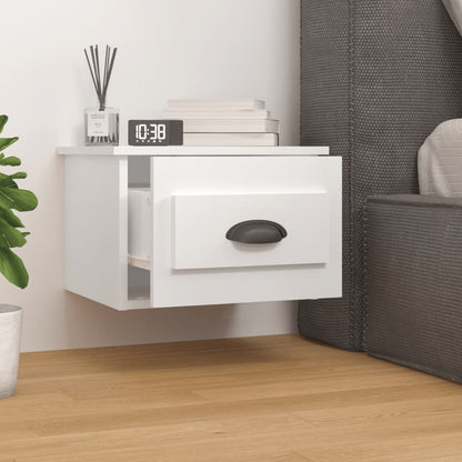 Elevated Dreamscape: Set of 2 Wall-mounted White Bedside Cabinets