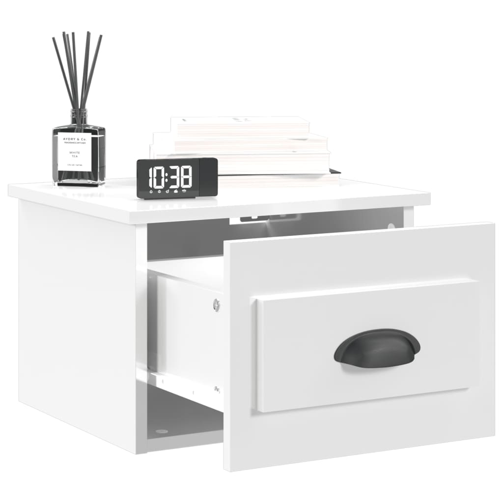 Elevated Dreamscape: Set of 2 Wall-mounted White Bedside Cabinets