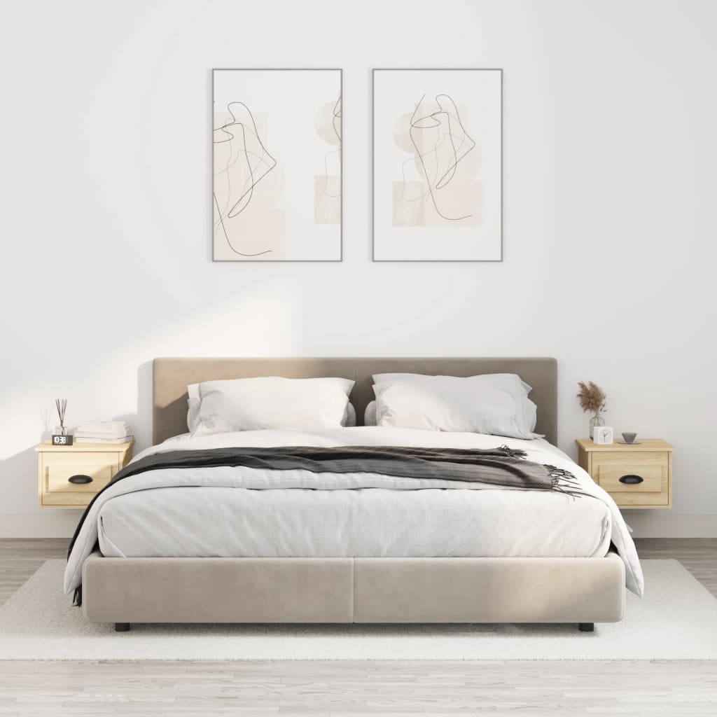Elevated Dreamscape: Set of 2 Wall-mounted White Bedside Cabinets
