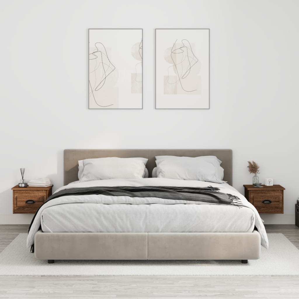 Elevated Dreamscape: Set of 2 Wall-mounted White Bedside Cabinets