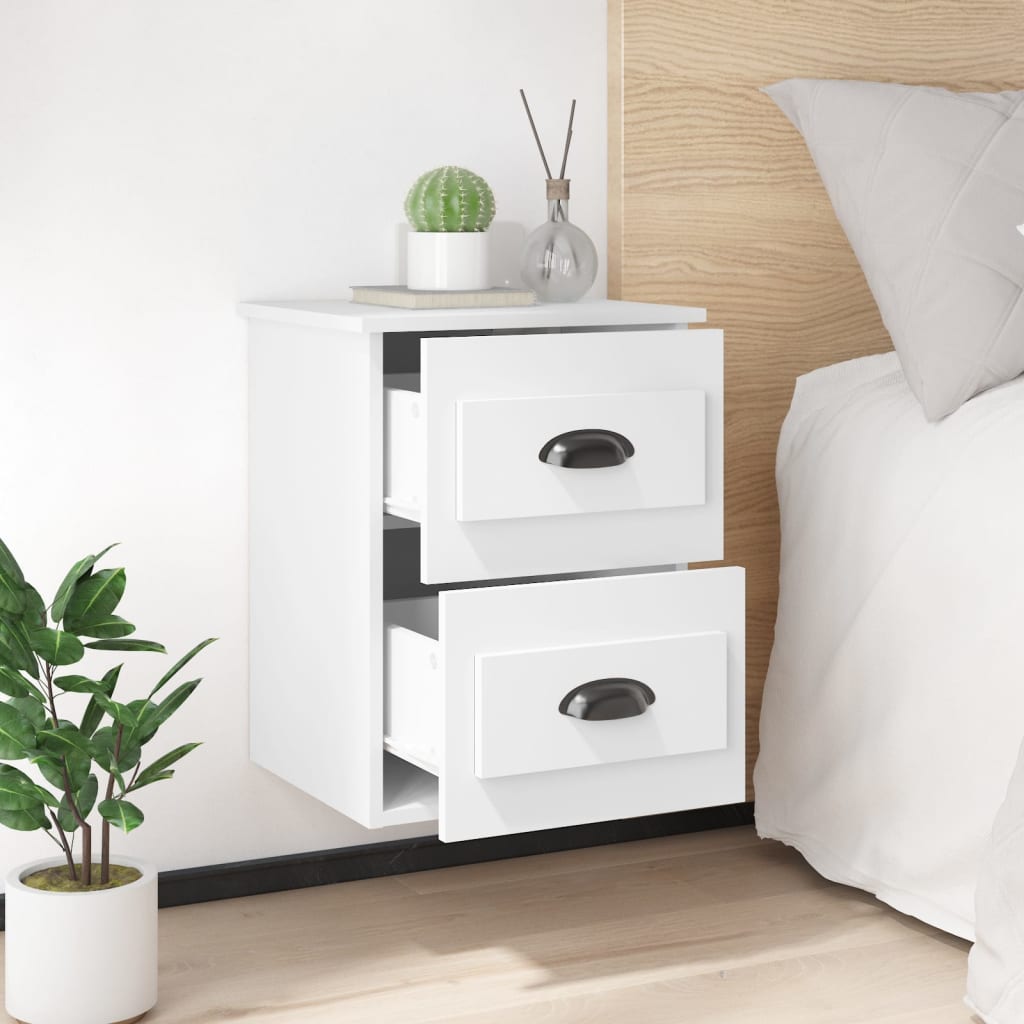 Ethereal Dreams: Wall-mounted White Bedside Cabinet