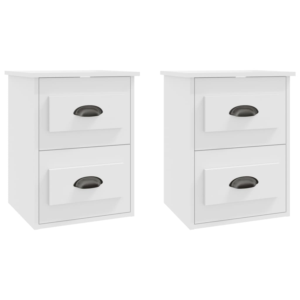 Serene Haven: Set of 2 Wall-mounted White Bedside Cabinets