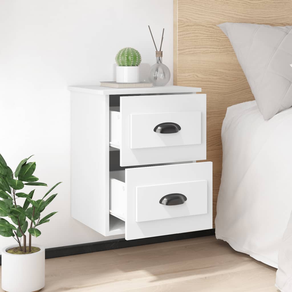 Serene Haven: Set of 2 Wall-mounted White Bedside Cabinets