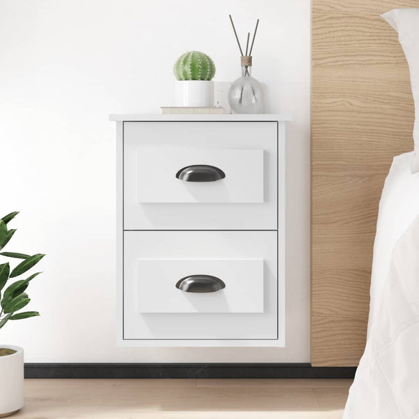  Serene Haven: Set of 2 Wall-mounted White Bedside Cabinets