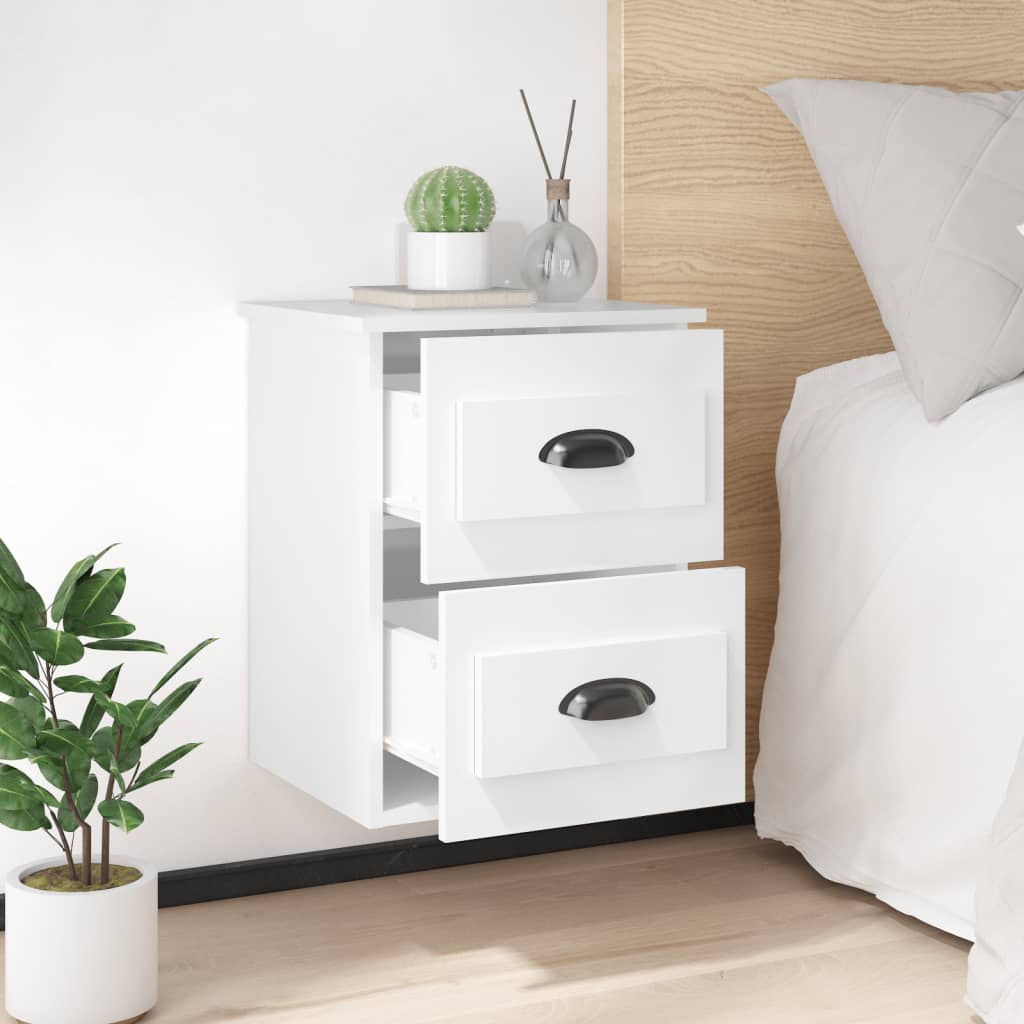 Ethereal Dreams: Wall-mounted White Bedside Cabinet