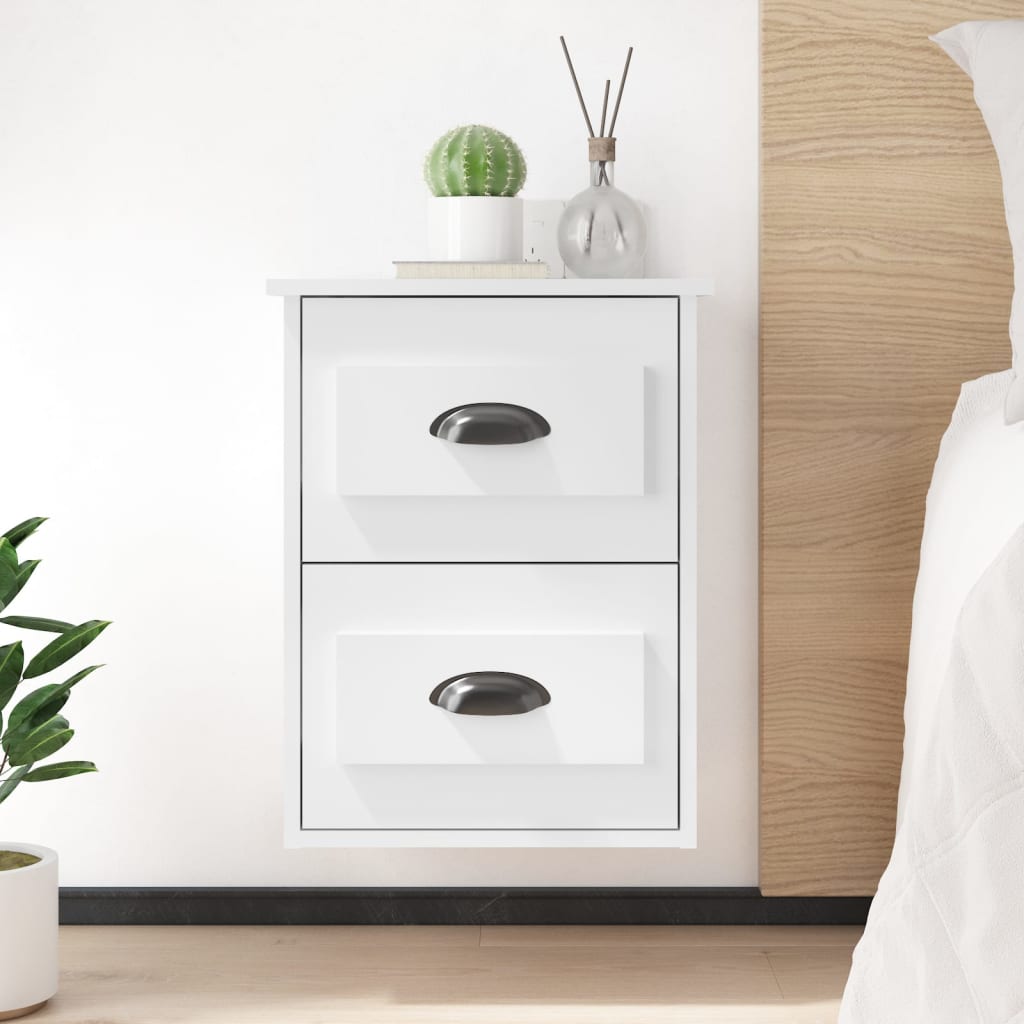 Serene Haven: Set of 2 Wall-mounted White Bedside Cabinets