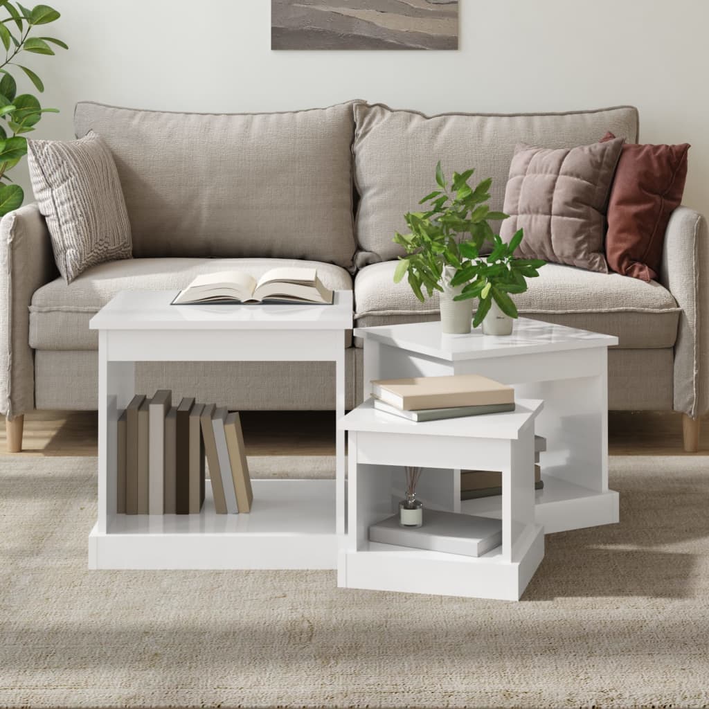 Harmonious Ascent: Set of 3 White Engineered Wood Nesting Tables