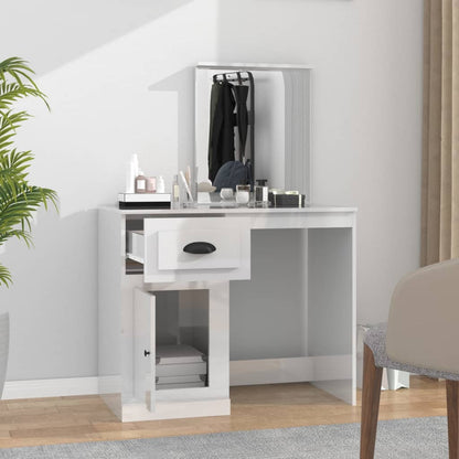 Elegance in White: Engineered Wood Dressing Table with Mirror