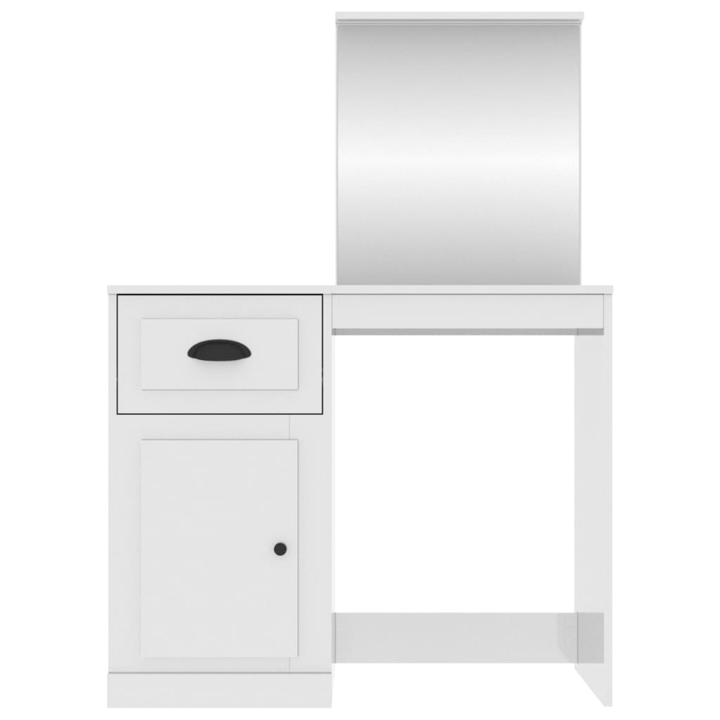 Elegance in White: Engineered Wood Dressing Table with Mirror