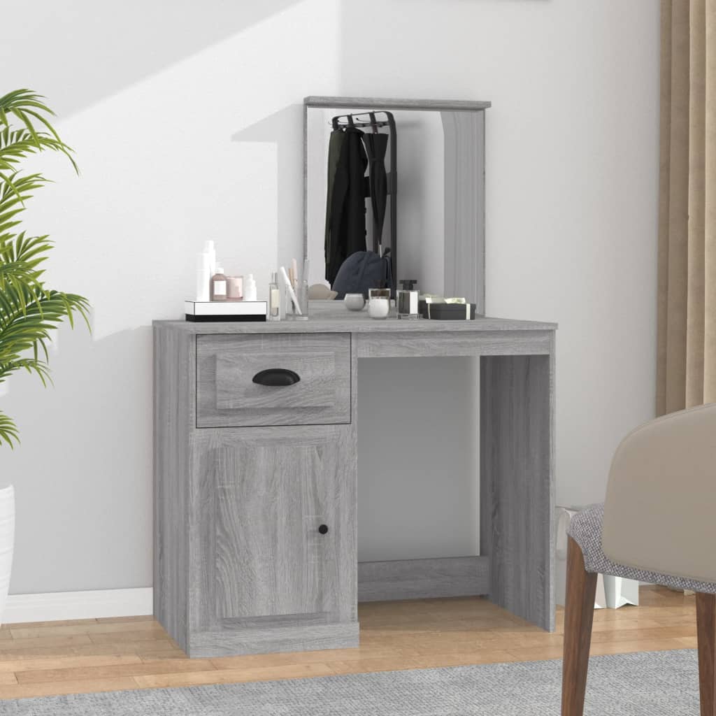 Elegance in White: Engineered Wood Dressing Table with Mirror