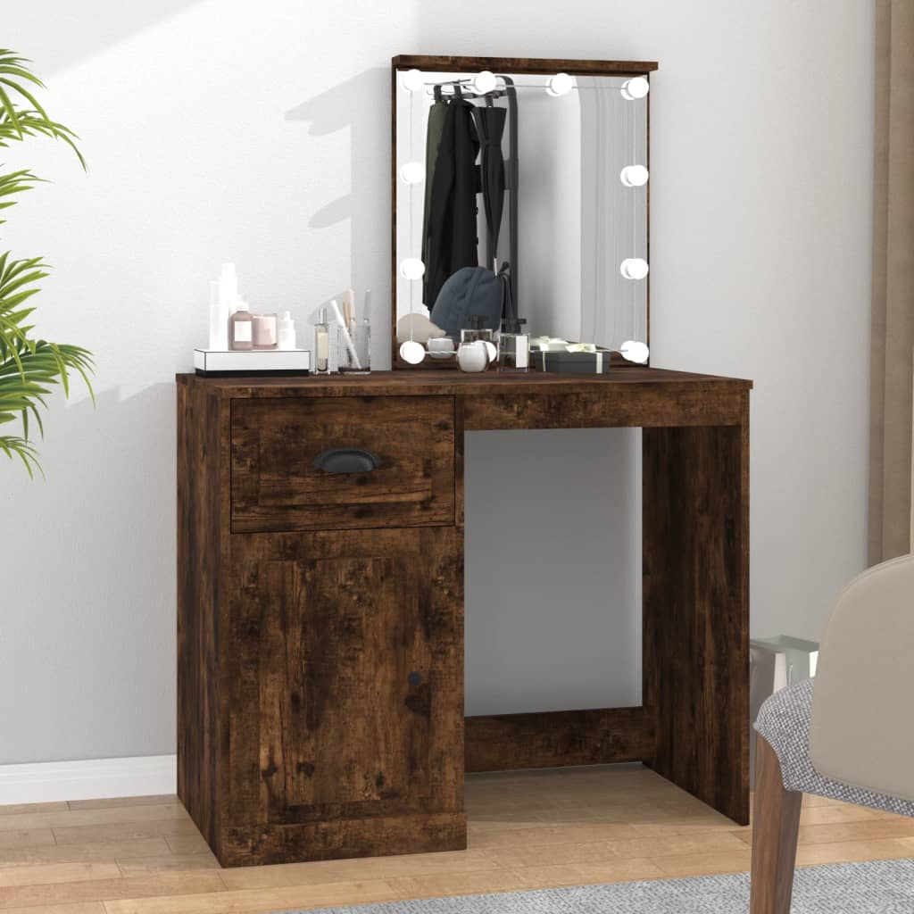 Elegance in Sonoma Oak: Engineered Wood Dressing Table with LED