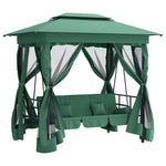 Verdant Oasis: Swing Bench Garden Gazebo with Green Fabric & Steel