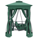 Verdant Oasis: Swing Bench Garden Gazebo with Green Fabric & Steel