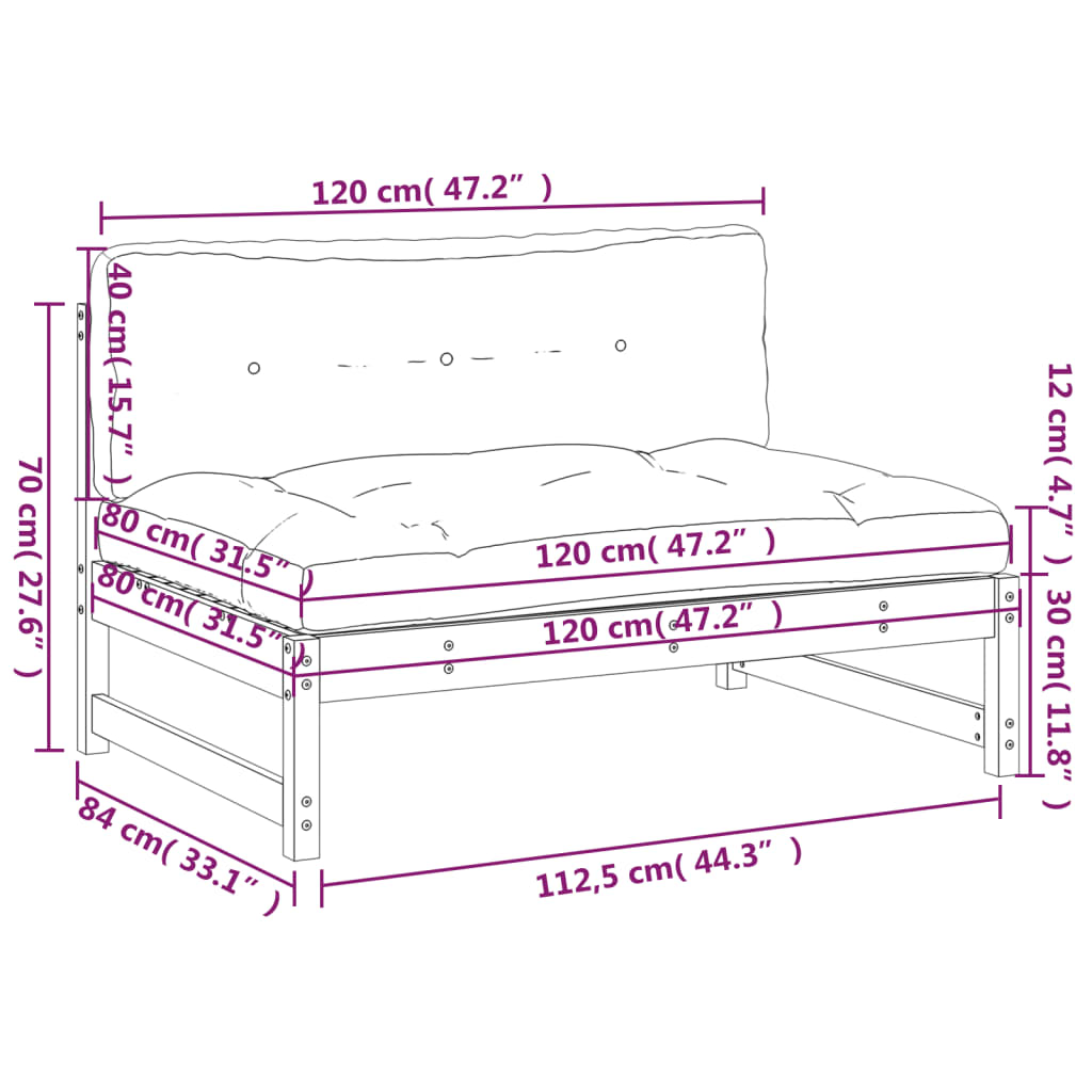 Versatile Middle Sofa Black 120x80 cm Patio Setup Outdoor Living 